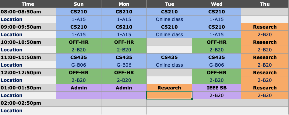 Teaching Schedule